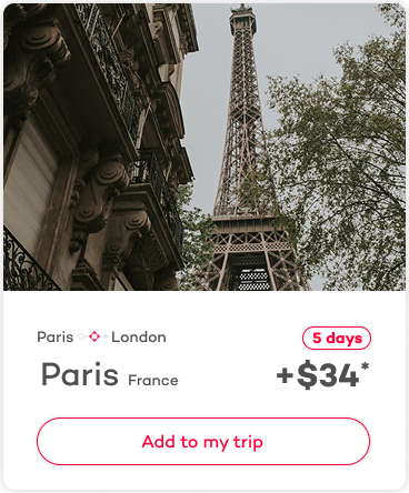 Stopover card example showing Paris